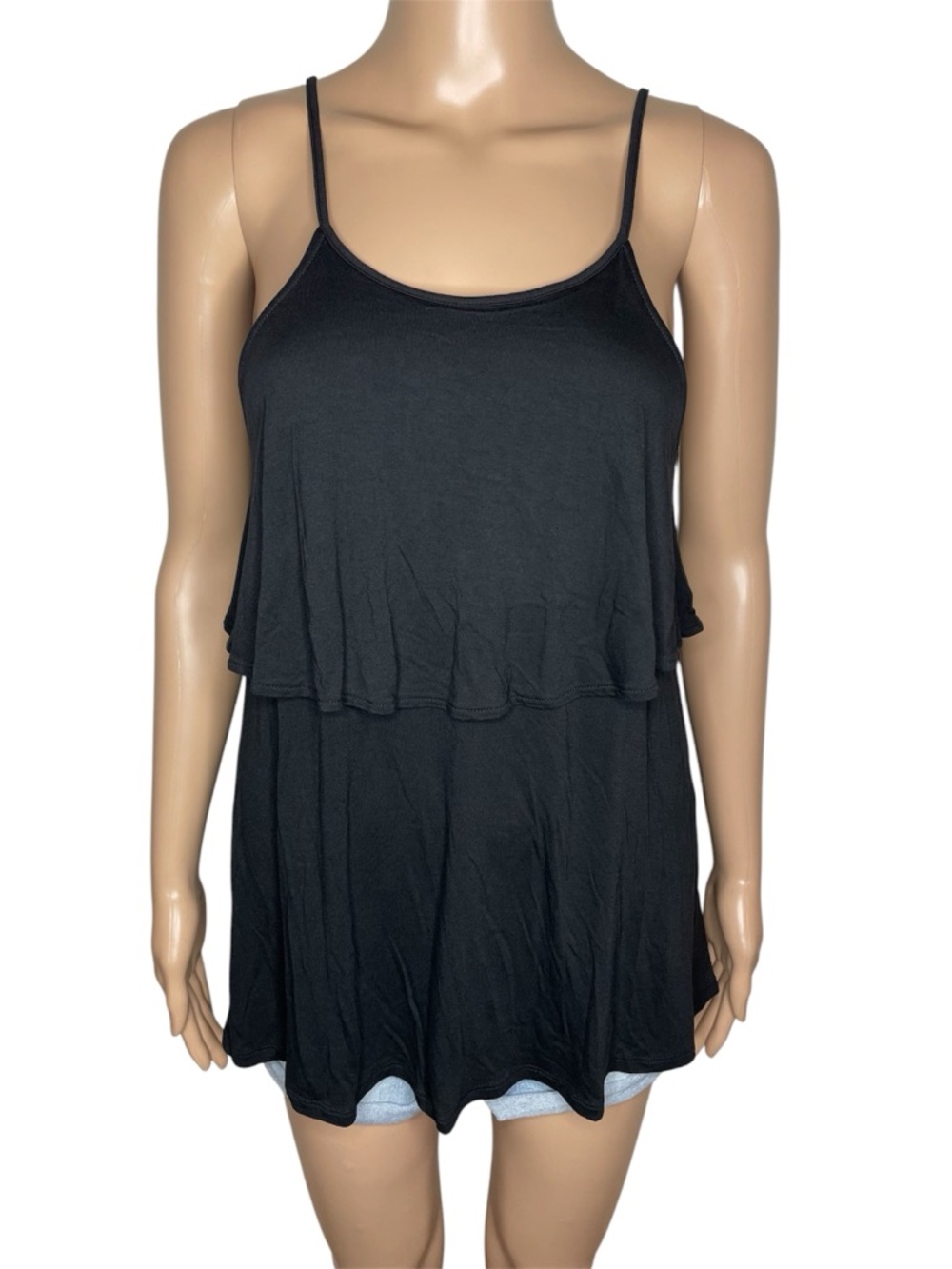 Old Navy Solid Black Layered Spaghetti Strap Sleeveless Flowy Casual Tank Top